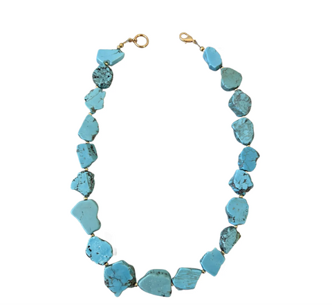 18" Natural Turquoise Beaded Necklace With and Gold Tone Spacers and Clasp - Designed by Matthew Izzo