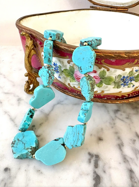 18" Natural Turquoise Beaded Necklace With and Gold Tone Spacers and Clasp - Designed by Matthew Izzo