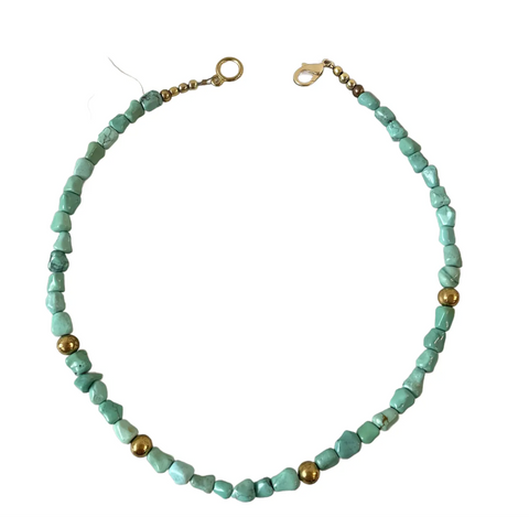 15.5" Turquoise and Vintage Gold Tone Beaded Necklace - Designed by Matthew Izzo