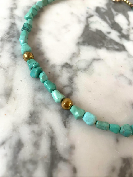 15.5" Turquoise and Vintage Gold Tone Beaded Necklace - Designed by Matthew Izzo