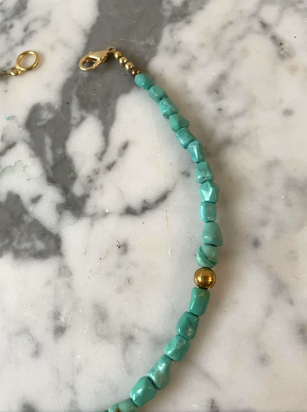 15.5" Turquoise and Vintage Gold Tone Beaded Necklace - Designed by Matthew Izzo