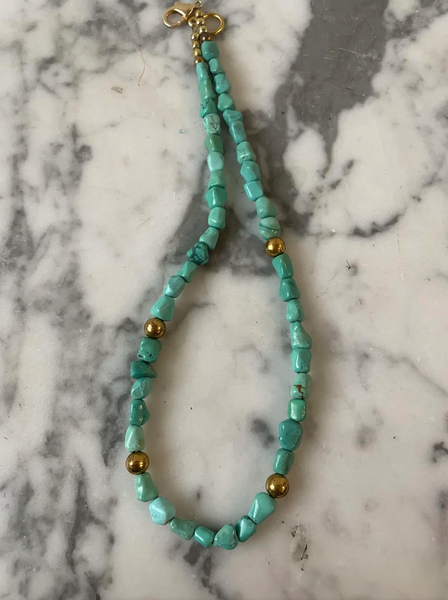 15.5" Turquoise and Vintage Gold Tone Beaded Necklace - Designed by Matthew Izzo