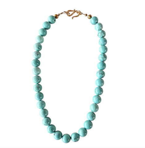 18.5" Turquoise Beaded Necklace With Gold Tone Hook Clasp - Designed by Matthew Izzo