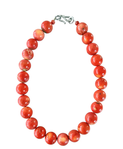 17" Coral Beaded Necklace With Silver Tone Hook Clasp - Designed by Matthew Izzo