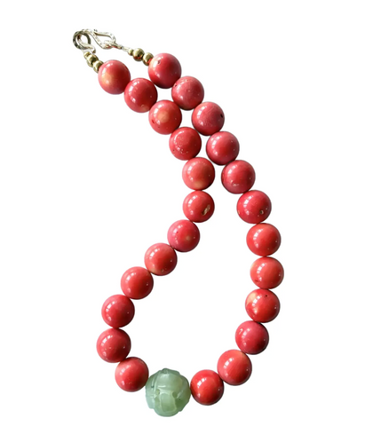 19" Coral and Carved Jade Beaded Necklace - 2025 S/S Collection by Matthew Izzo