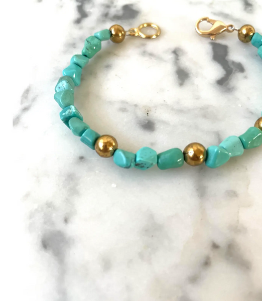 Turquoise and Gold Tone Beaded Bracelet - Designed by Matthew Izzo