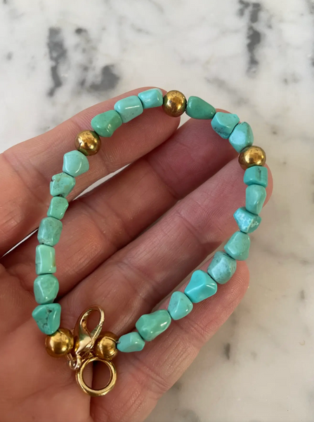 Turquoise and Gold Tone Beaded Bracelet - Designed by Matthew Izzo