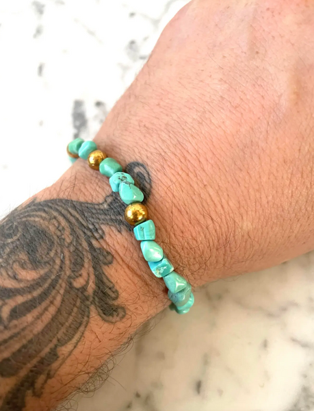 Turquoise and Gold Tone Beaded Bracelet - Designed by Matthew Izzo