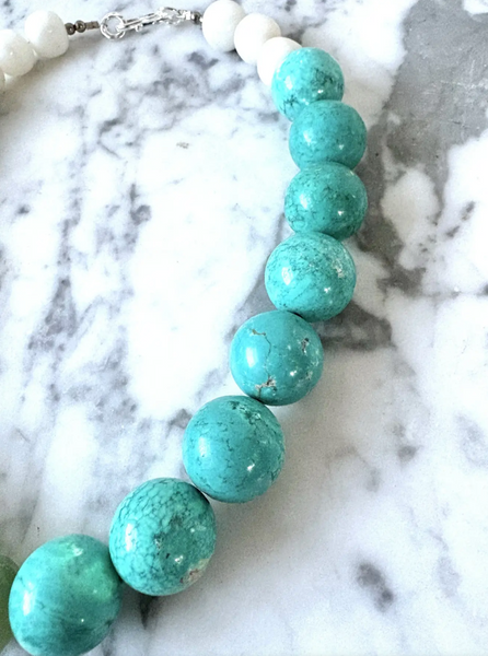 18" Turquoise and Carved Jade Beaded Necklace - Designed by Matthew Izzo