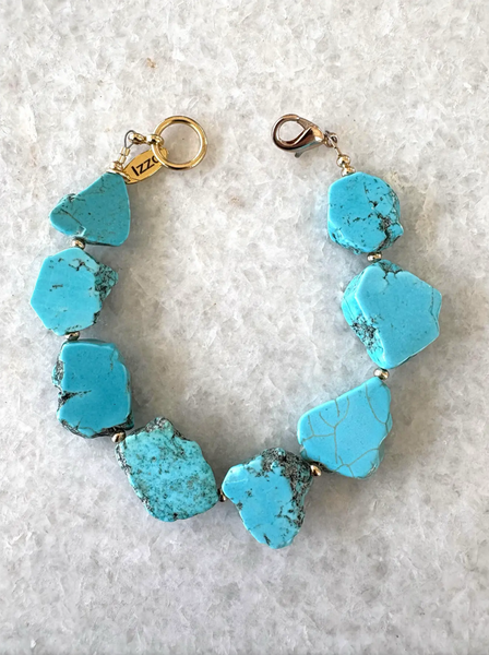 Natural Sliced Turquoise and Gold Tone Bracelet Designed by Matthew Izzo