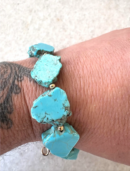 Natural Sliced Turquoise and Gold Tone Bracelet Designed by Matthew Izzo