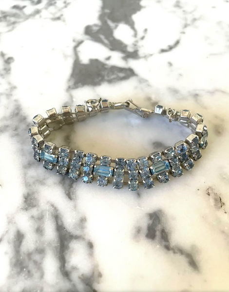 Mid-Century Aqua Blue Rhinestone Bracelet