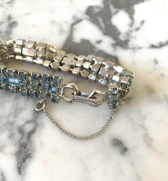 Mid-Century Aqua Blue Rhinestone Bracelet
