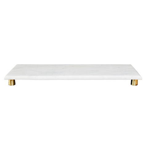 Beck White Marble Tray With Brass Feet