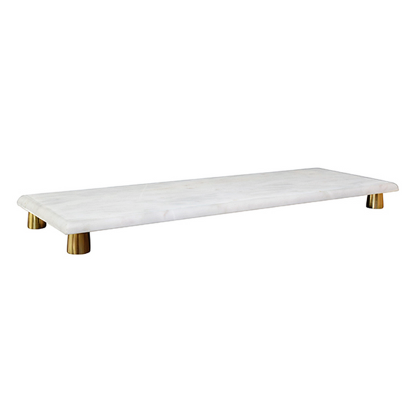 Beck White Marble Tray With Brass Feet