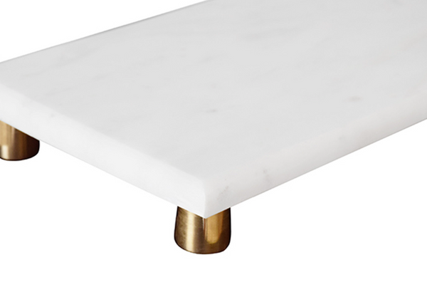 Beck White Marble Tray With Brass Feet