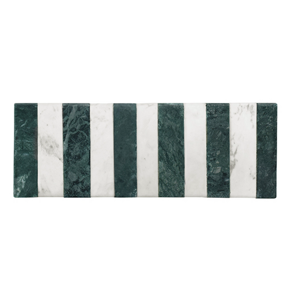 Beck Green and White Striped Marble Tray With Brass Feet