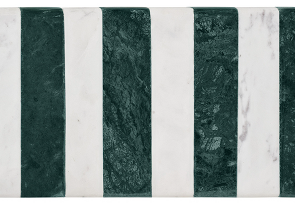 Beck Green and White Striped Marble Tray With Brass Feet