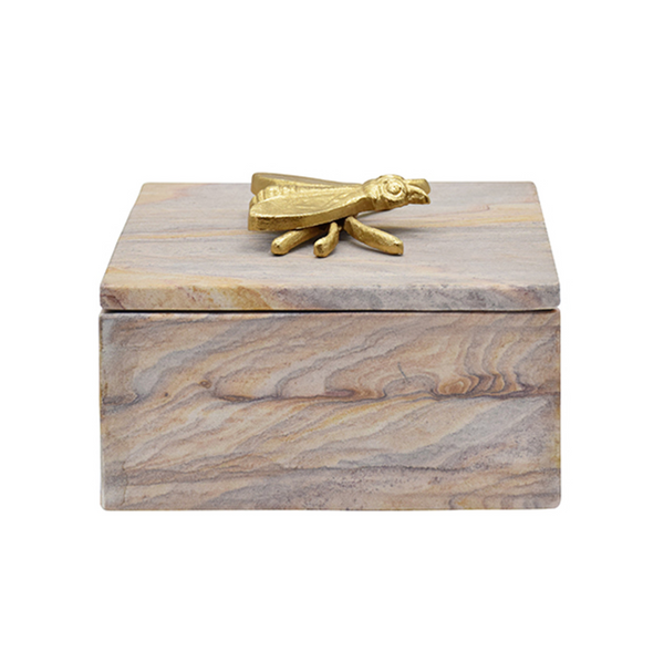 Bee Golden Brown Bidaser Marble Box with Brass Bee On Lid