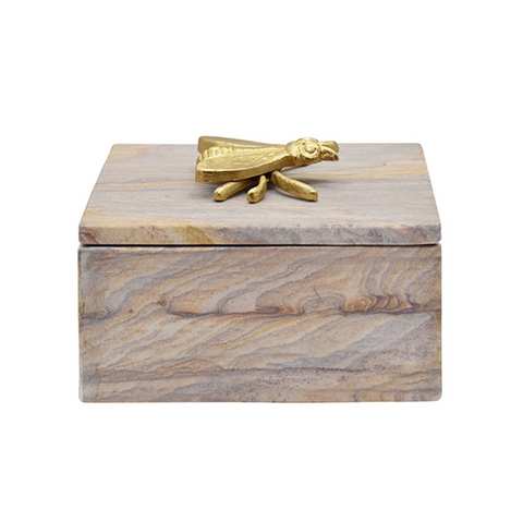 Bee Golden Brown Bidaser Marble Box with Brass Bee On Lid