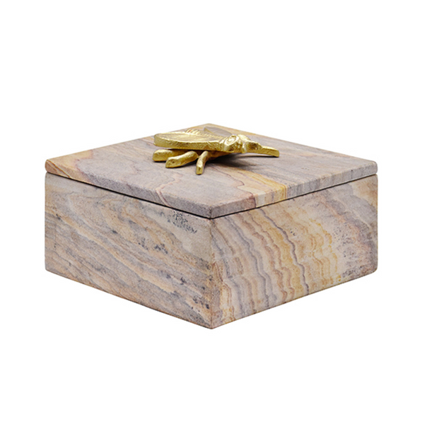 Bee Golden Brown Bidaser Marble Box with Brass Bee On Lid