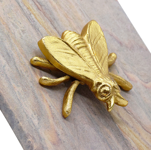 Bee Golden Brown Bidaser Marble Box with Brass Bee On Lid