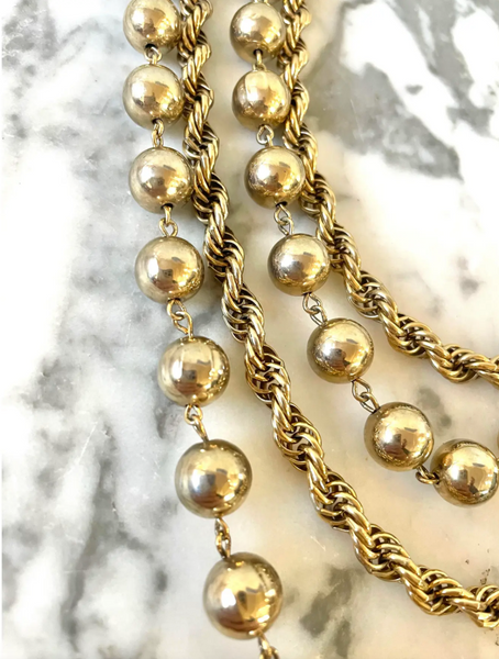 Vintage Multi Level Gold Tone Chain and Beads Necklace
