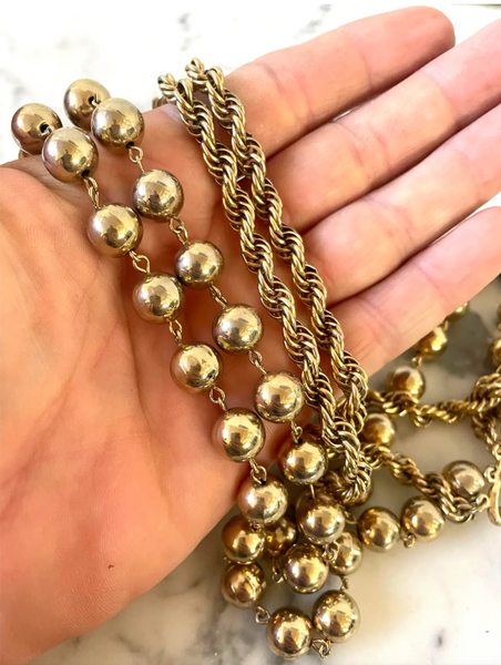 Vintage Multi Level Gold Tone Chain and Beads Necklace