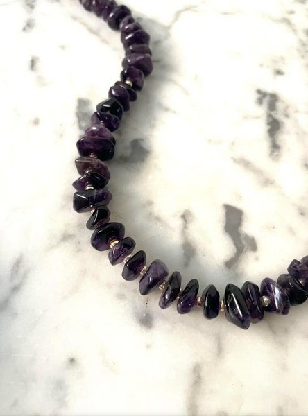 24" Vintage 1980s Amethyst Beaded Necklace
