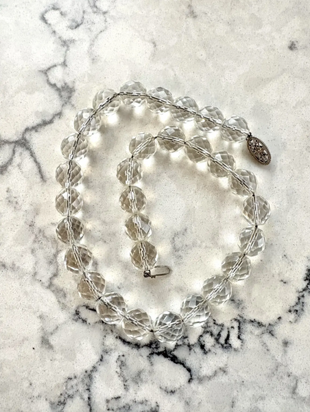 15" Vintage Arte Deco Crystal and Sterling Silver Necklace with Hoop Clasp