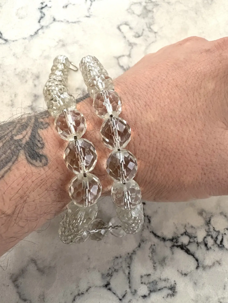 15" Vintage Arte Deco Crystal and Sterling Silver Necklace with Hoop Clasp
