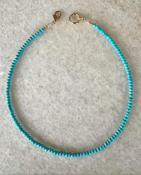 16" Fine Faceted Turquoise Beaded Stacking Necklace with Gold Tone Clasp - Designed by Matthew Izzo