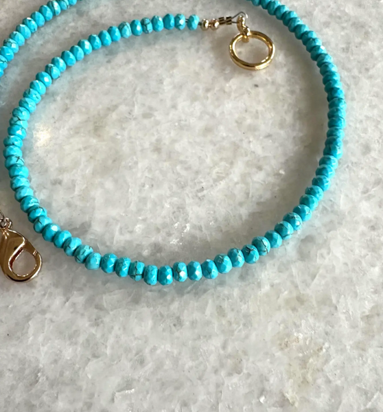 16" Fine Faceted Turquoise Beaded Stacking Necklace with Gold Tone Clasp - Designed by Matthew Izzo