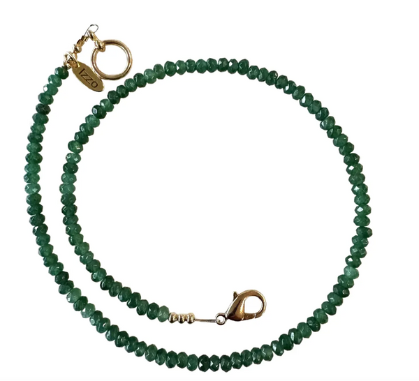 16" Fine Faceted Emerald Quartz Beaded Stacking Necklace with Gold Tone Clasp - Designed by Matthew Izzo