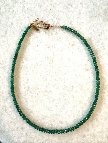 16" Fine Faceted Emerald Quartz Beaded Stacking Necklace with Gold Tone Clasp - Designed by Matthew Izzo