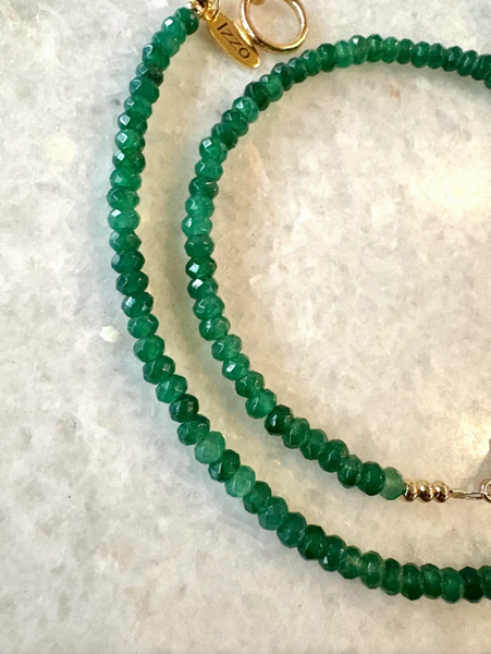 16" Fine Faceted Emerald Quartz Beaded Stacking Necklace with Gold Tone Clasp - Designed by Matthew Izzo