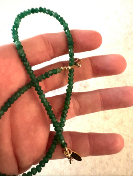 16" Fine Faceted Emerald Quartz Beaded Stacking Necklace with Gold Tone Clasp - Designed by Matthew Izzo