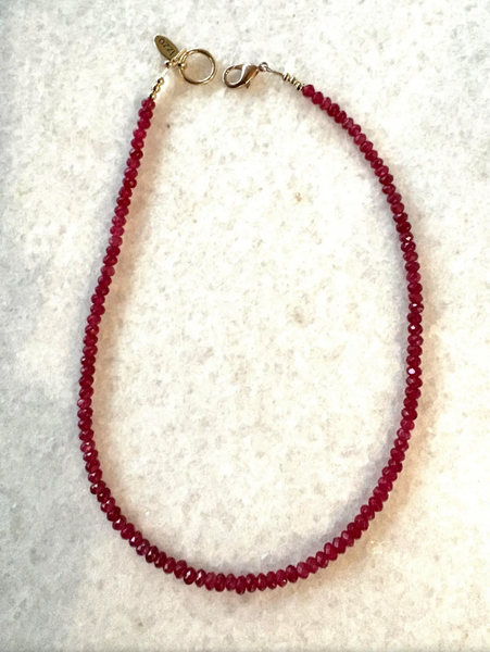 16" Fine Faceted Red Quartz Beaded Stacking Necklace with Gold Tone Clasp - Designed by Matthew Izzo