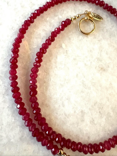16" Fine Faceted Red Quartz Beaded Stacking Necklace with Gold Tone Clasp - Designed by Matthew Izzo