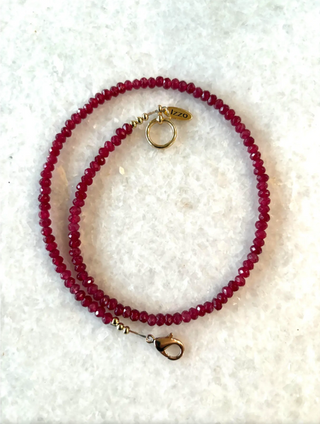 16" Fine Faceted Red Quartz Beaded Stacking Necklace with Gold Tone Clasp - Designed by Matthew Izzo