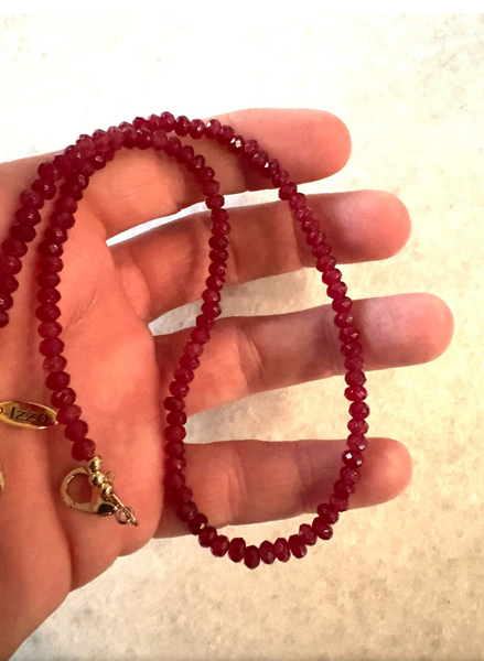16" Fine Faceted Red Quartz Beaded Stacking Necklace with Gold Tone Clasp - Designed by Matthew Izzo