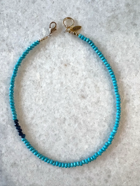 18" Fine Faceted Turquoise Necklace with Sapphire Blue Quartz Detail and Gold Tone Clasp - Designed by Matthew Izzo
