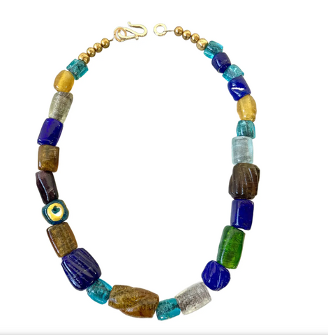 18.5" Boho Glass Beaded Necklace with Gold Tone Clasp - Designed by Matthew Izzo