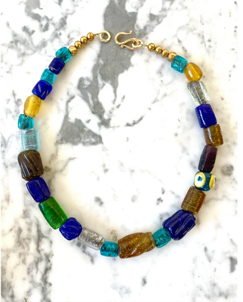 18.5" Boho Glass Beaded Necklace with Gold Tone Clasp - Designed by Matthew Izzo