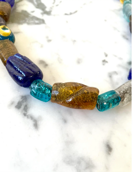 18.5" Boho Glass Beaded Necklace with Gold Tone Clasp - Designed by Matthew Izzo