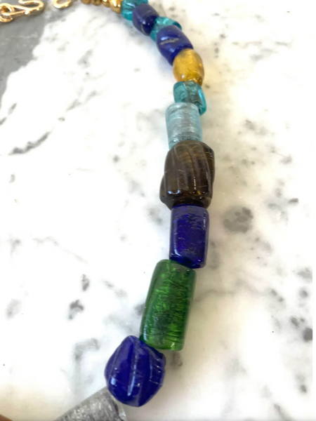 18.5" Boho Glass Beaded Necklace with Gold Tone Clasp - Designed by Matthew Izzo
