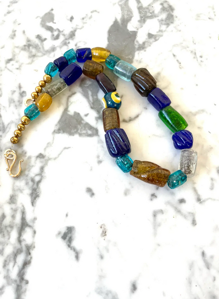 18.5" Boho Glass Beaded Necklace with Gold Tone Clasp - Designed by Matthew Izzo