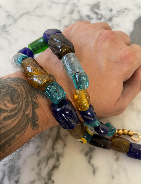 18.5" Boho Glass Beaded Necklace with Gold Tone Clasp - Designed by Matthew Izzo