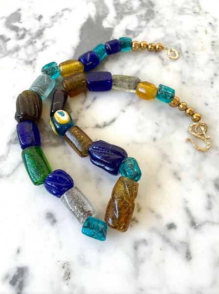 18.5" Boho Glass Beaded Necklace with Gold Tone Clasp - Designed by Matthew Izzo
