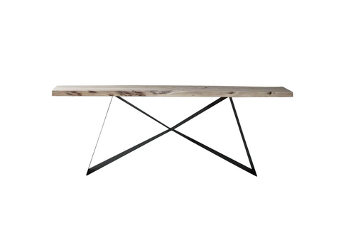 Lenox Raw Edge Acacia Wood X Pedestal Dining Table